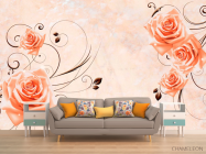 Фотообои 3D розы на нежном фоне - 1