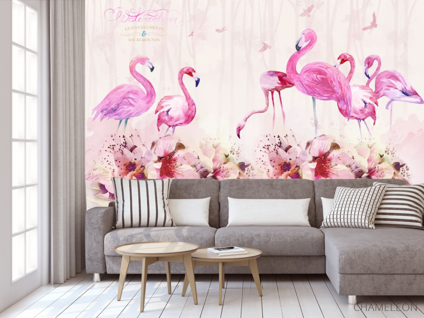 Фотообои Акварельные фламинго - 3