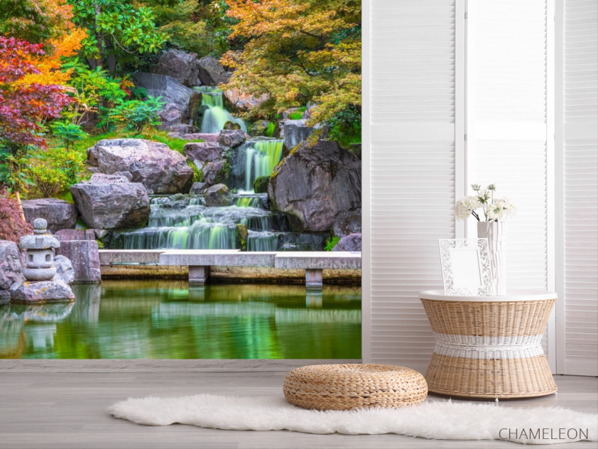 Фотошпалери водоспад в японському саду - 2