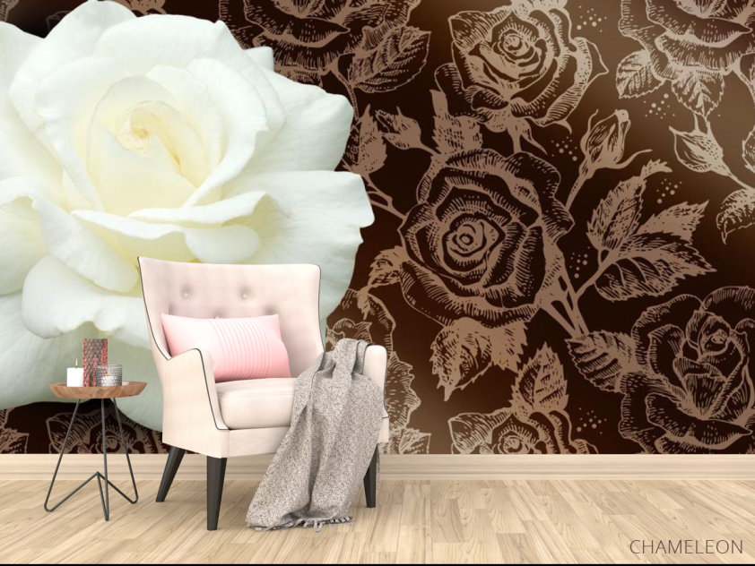 Фотообои Огромная белая роза и паттерн - 4
