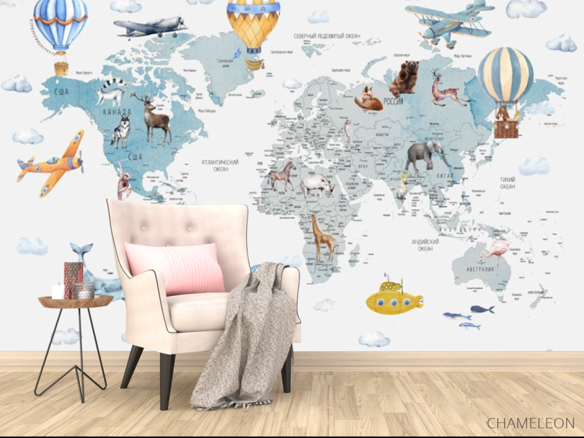 Фотообои Голубая карта с шарами на украинском - 4