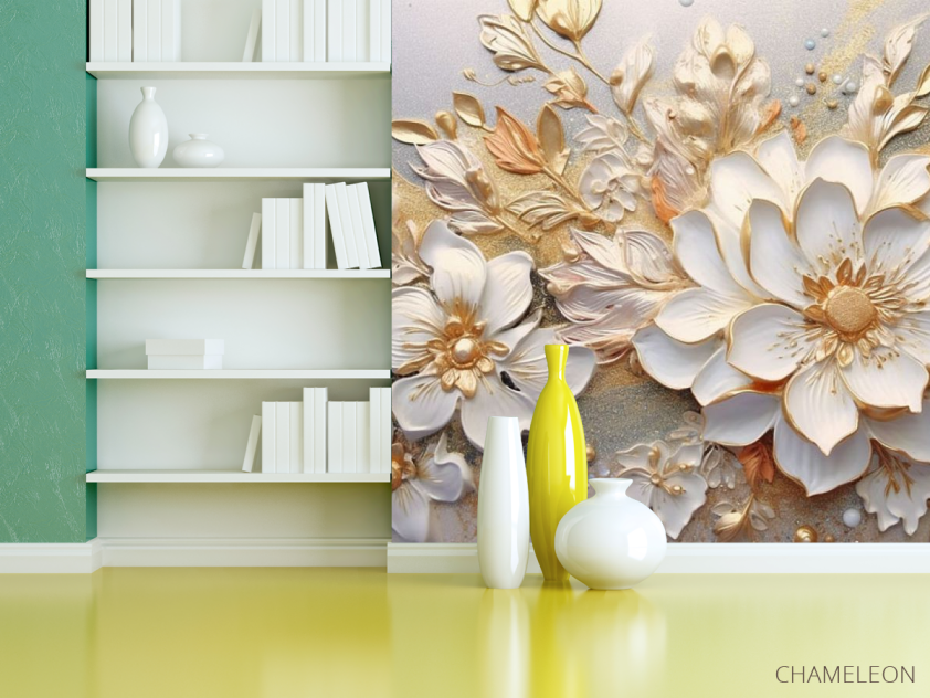 Фотошпалери 3Д квіти золоті - 3