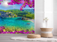 Фотошпалери вид на гавань через рожеві гілки - 2