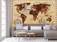 Фотообои Винтажная карта детская коричневая - 3