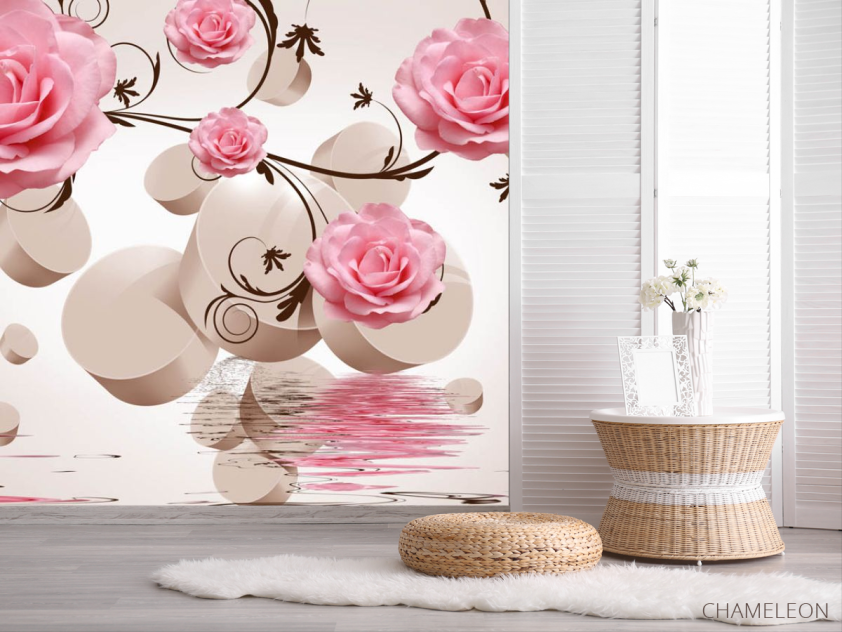 ФотообоиРозовые троянди і 3д сфери - 2