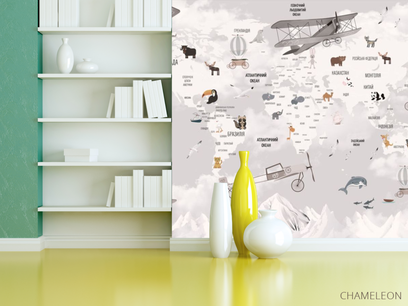 Фотошпалери Бежева карта дитяча мінімалістична українською мовою - 3