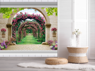 Фотошпалери Вид з вікна на сад з трояндами - 2