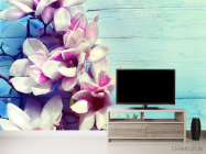 Фотообои цветы на голубом деревянном фоне - 2