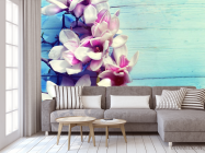 Фотообои цветы на голубом деревянном фоне - 3