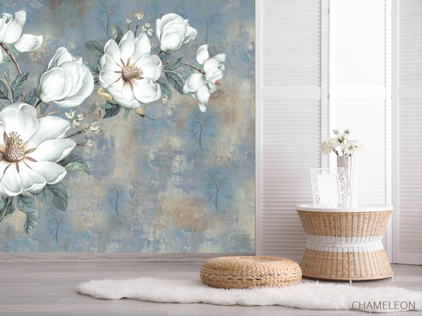 Фотошпалери Білі квіти на блакитному тлі - 2