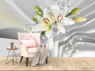 Фотообои белые лилии на фоне белых волн - 4