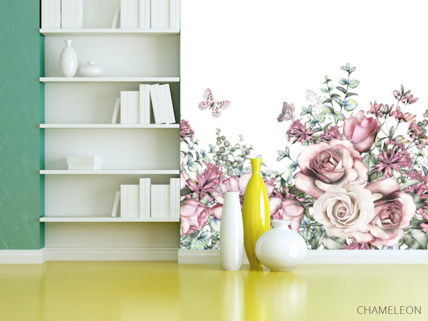 Фотошпалери рожеві акварельні троянди на білому тлі - 3