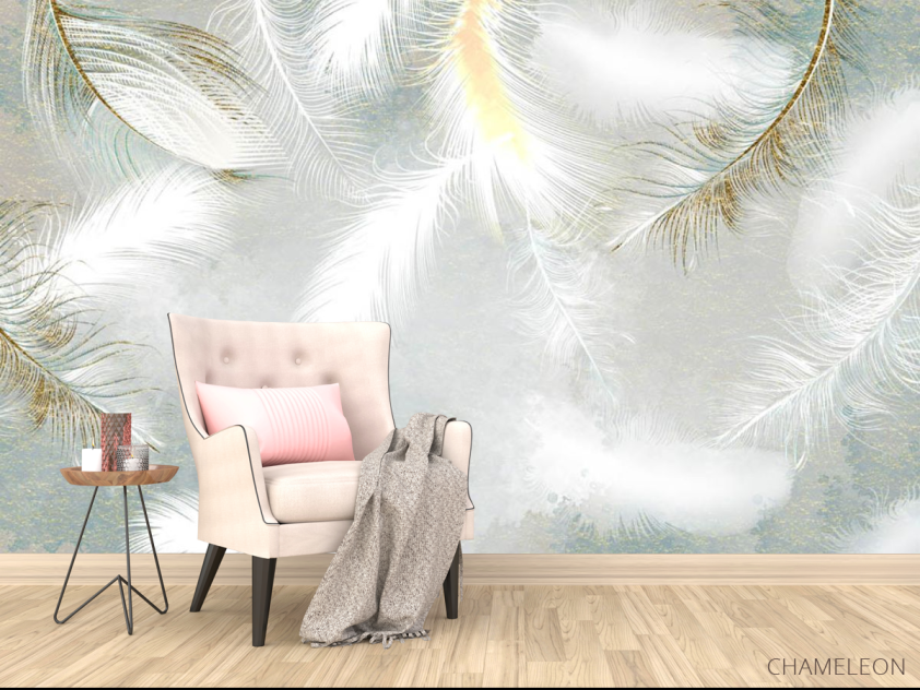 Фотообои Белые перья с золотом - 4