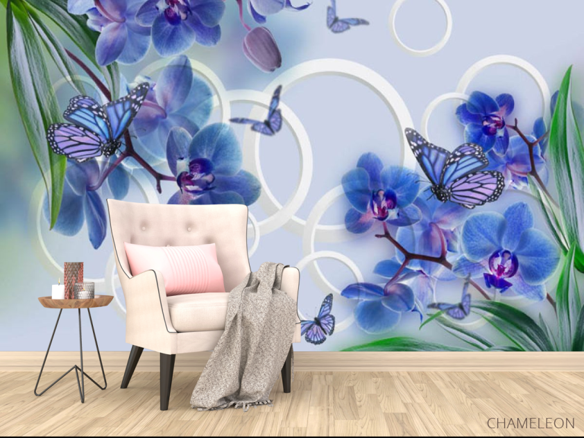 Фотообои Синие орхидеи и бабочки - 4