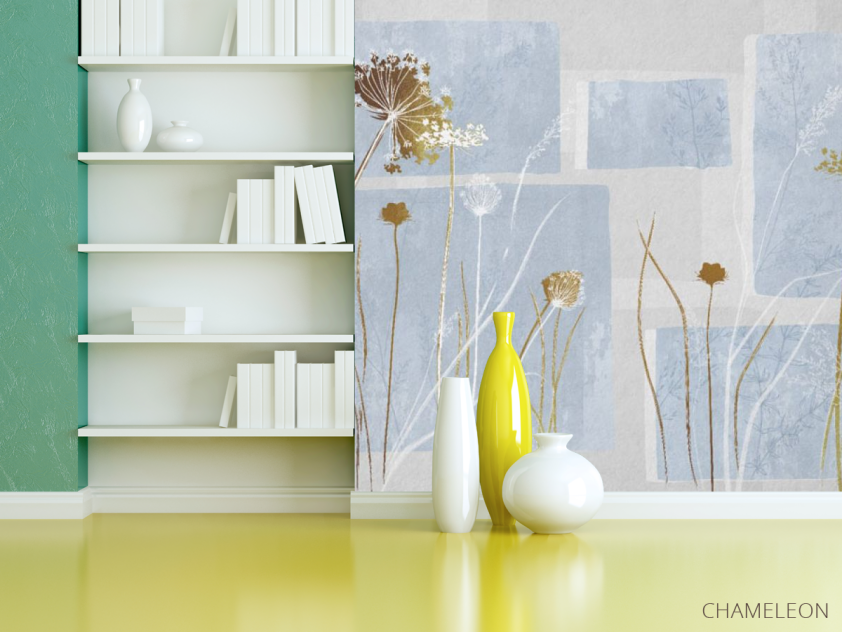 Фотошпалери сухоцвіти на синьому дизайнерському тлі. - 3