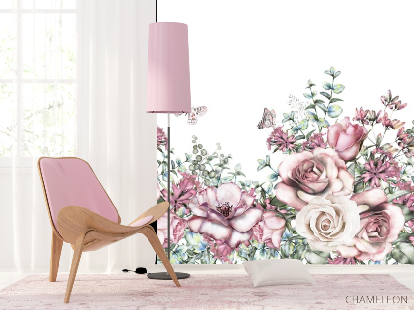 Фотошпалери рожеві акварельні троянди на білому тлі - 4