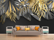 Фотообои Золотые листья на черном - 1