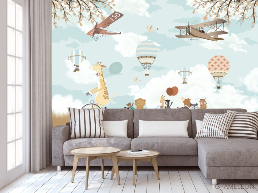 Фотообои Звери на велосипеде и воздушные шары - 3