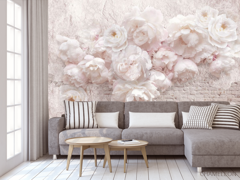 Фотообои Белые пионы шероховатая стена - 3