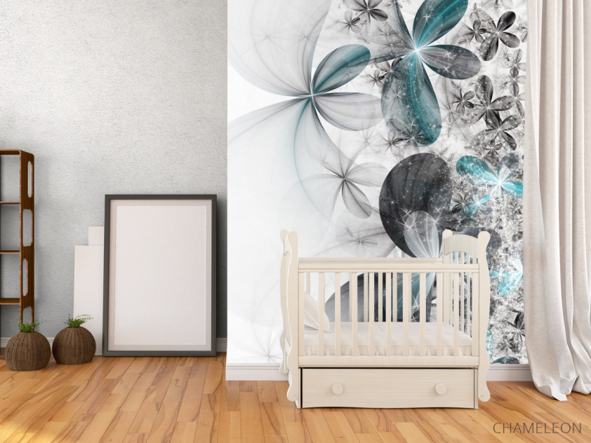 Фотообои серо-бирюзовые абстрактные цветы - 2