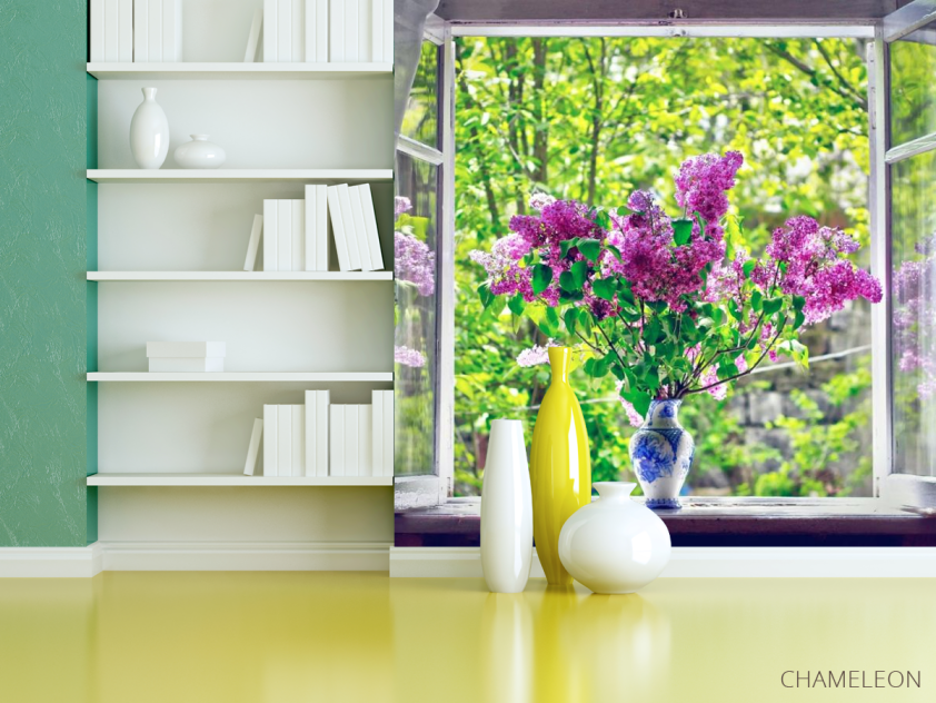 Фотошпалери бузок у вазі на вікні - 3