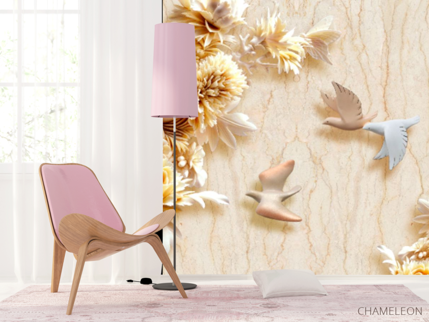 Фотошпалери Стеоскопические квіти і голуби - 4