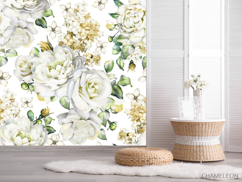 Фотообои белые розы на белом фоне - 2