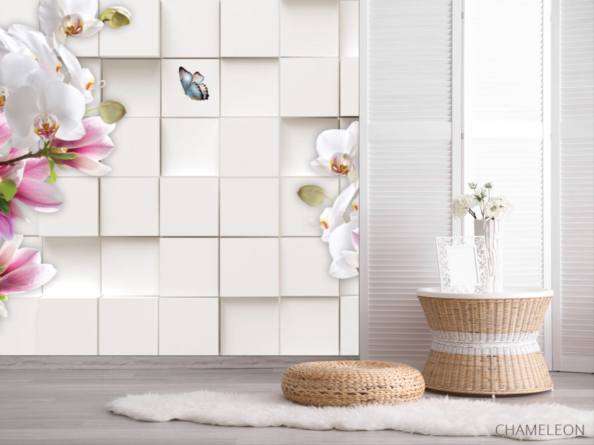 Фотошпалери Магнолії на тлі 3д квадратів - 2