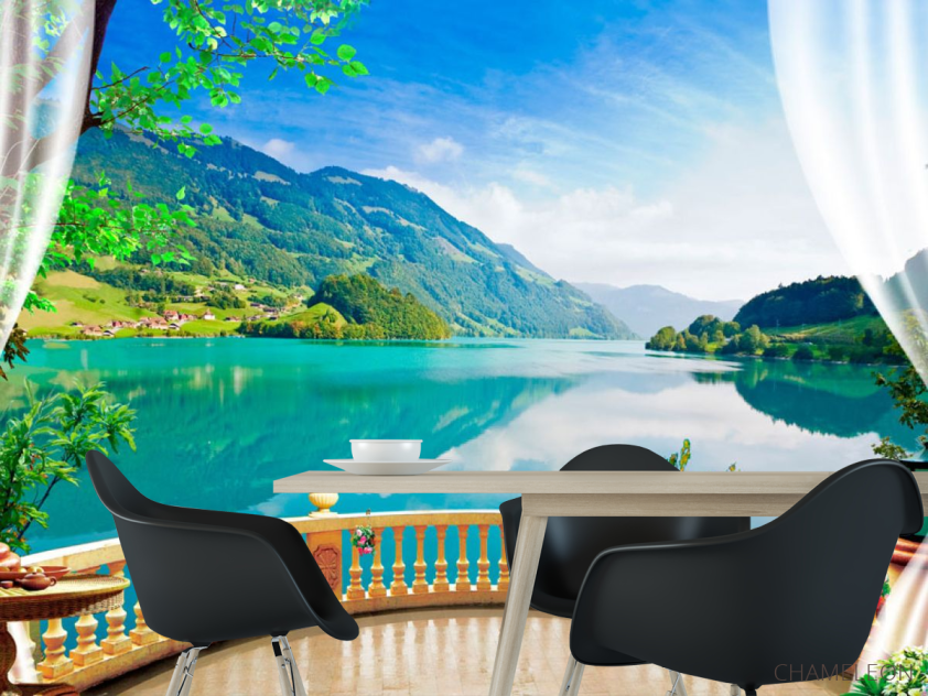 Фотошпалери Панорамне вікно з озером - 1