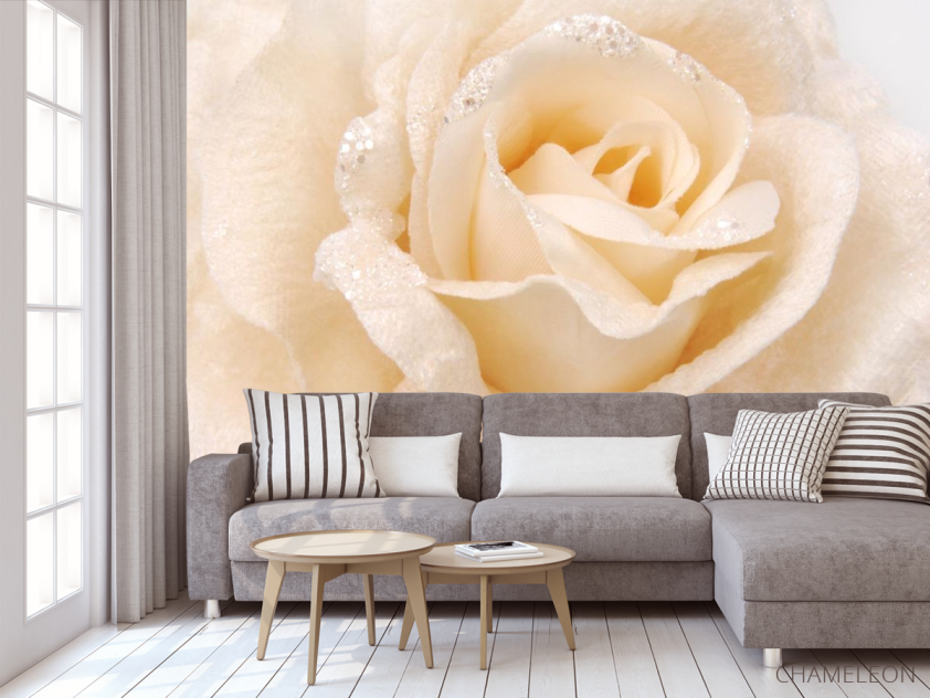 Фотообои бежевая роза из ткани с блестками - 3