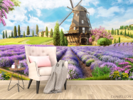 Фотообои Фреска с мельницей и лавандой - 4