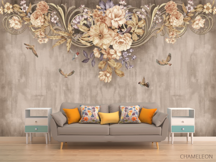 Фотообои Коричневые цветы под потолком - 1