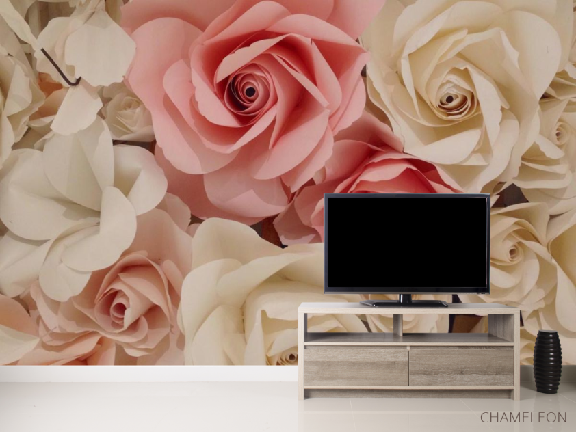 Фотообои белые и розовые розы из бумаги - 2