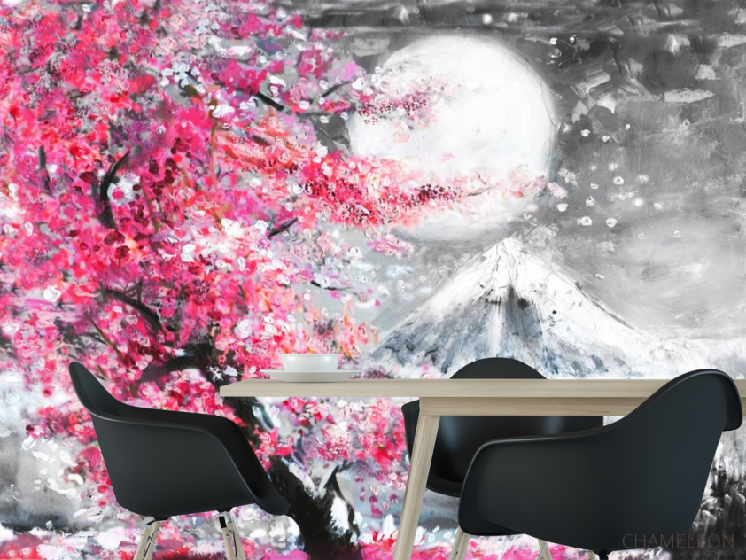 Фотошпалери картина біла луна над рожевим деревом - 1