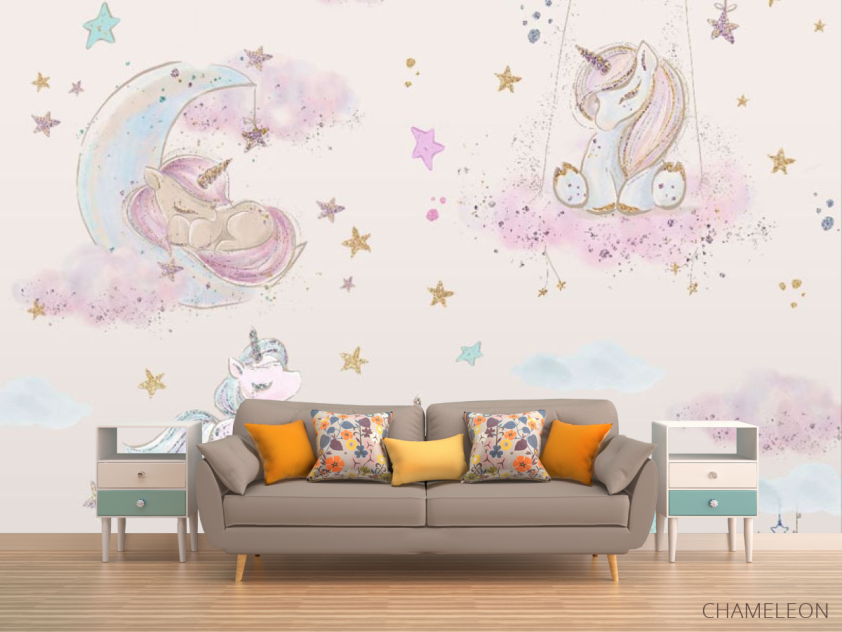 Фотообои Единорожки розовые для девочки - 1