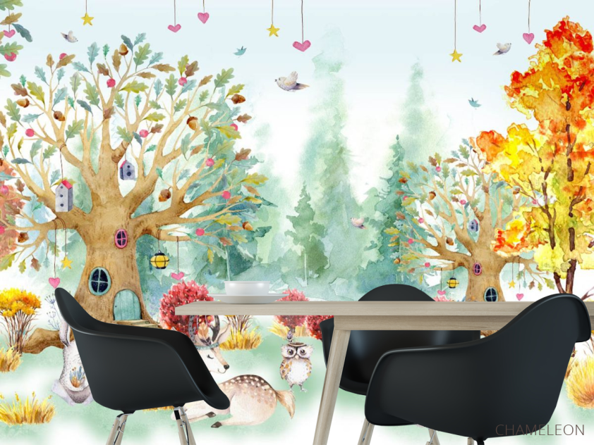 Фотошпалери акварельний ліс для дитячої - 1
