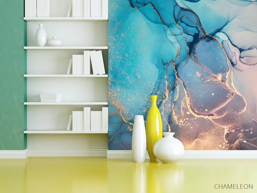 Фотошпалери синій яскравий fluid art - 3
