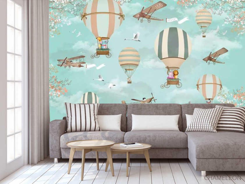 Фотообои воздушные шары на бирюзовом фоне - 3