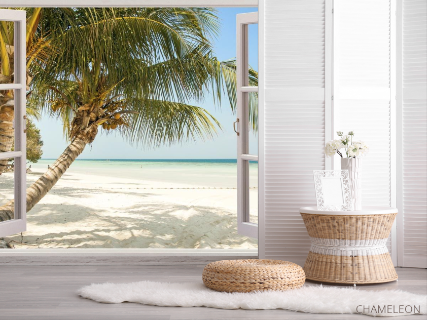 Фотошпалери Пальма і море у вікні - 2