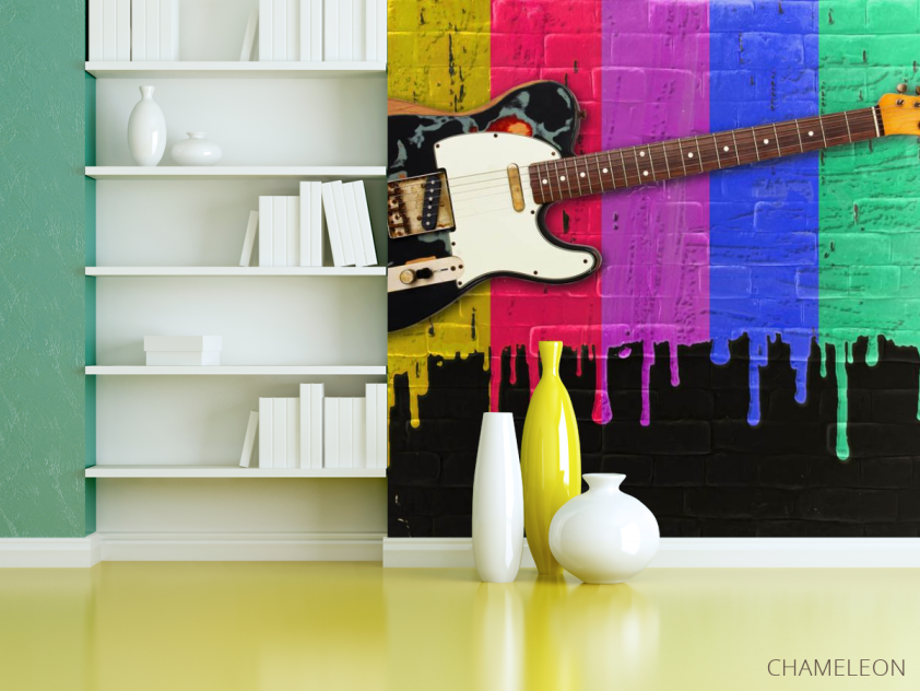 Фотошпалери Гітара на тлі фарб - 3