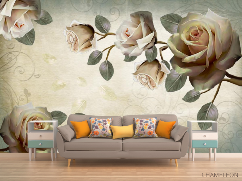 Фотообои розы на бежевом фоне - 1