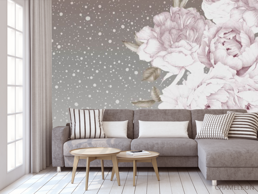 Фотообои Цветы на бежевом фоне - 3