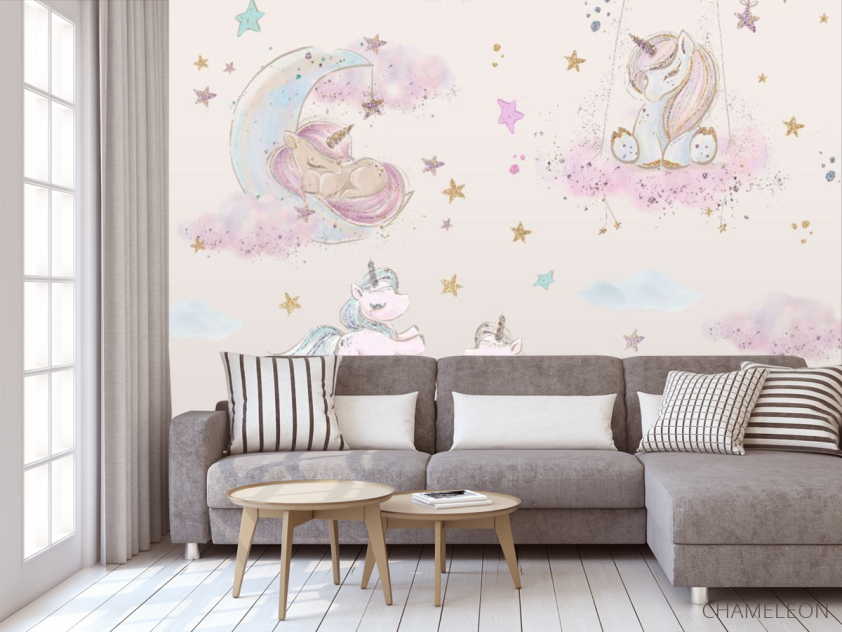 Фотообои Единорожки розовые для девочки - 3