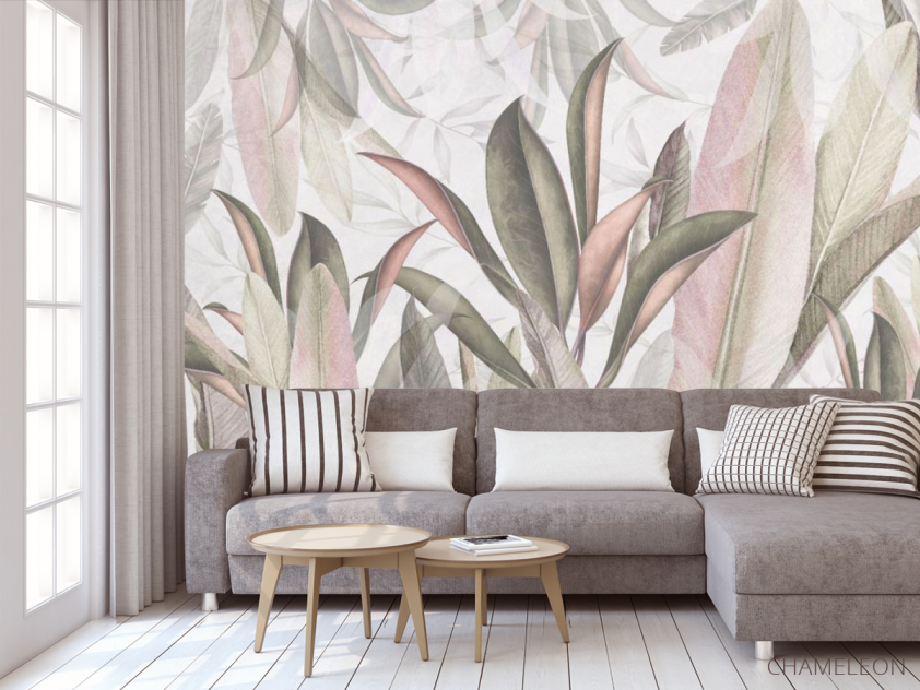 Фотообои Тропические листья в розовом оттенке - 3