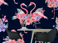 Фотообои розовые фламинго на темном фоне - 1