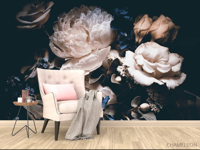 Фотообои Винтажные цветы на черном фоне - 4