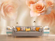 Фотообои Оранжевые розы на атласе - 1