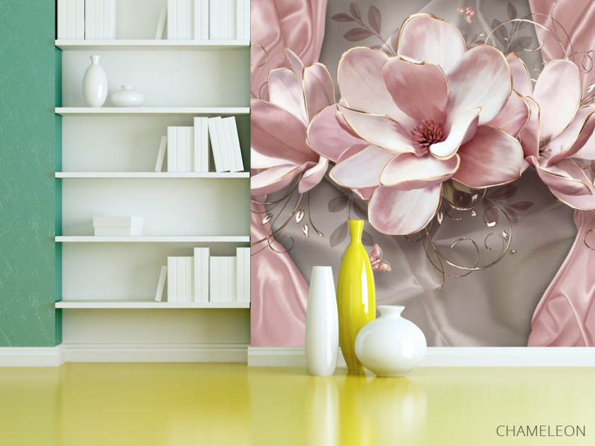 Фотошпалери рожеві 3Д квіти - 3