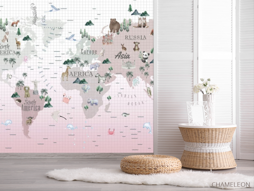 Фотошпалери рожева дитяча карта - 2