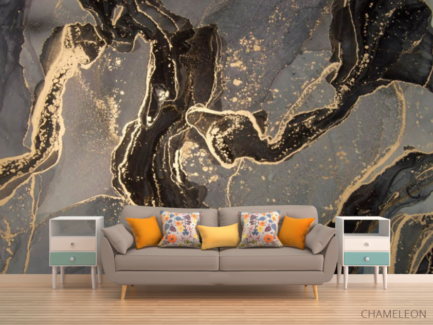 Фотообои Тёмный fluid art с золотом - 1